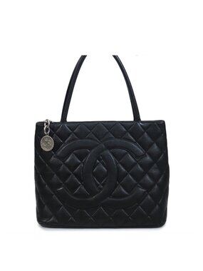 Chanel Reissue Tote Bag Quilted CC Logo Black Silver Caviar Leather